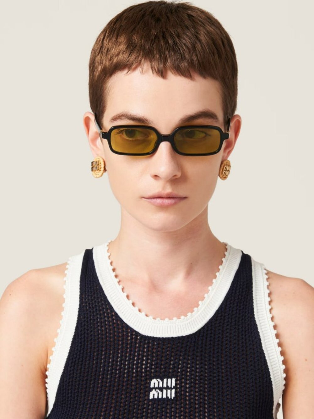 MIU MIU MU11ZSF 16K07O BLACK OLIVE GREEN RECTANGLE SUNGLASSES